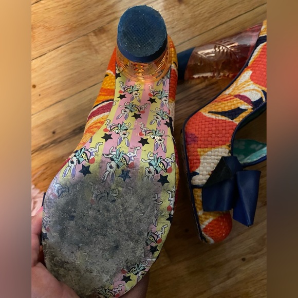 Woven printed jute pumps with lucite heels and big bow - Picture 5 of 7